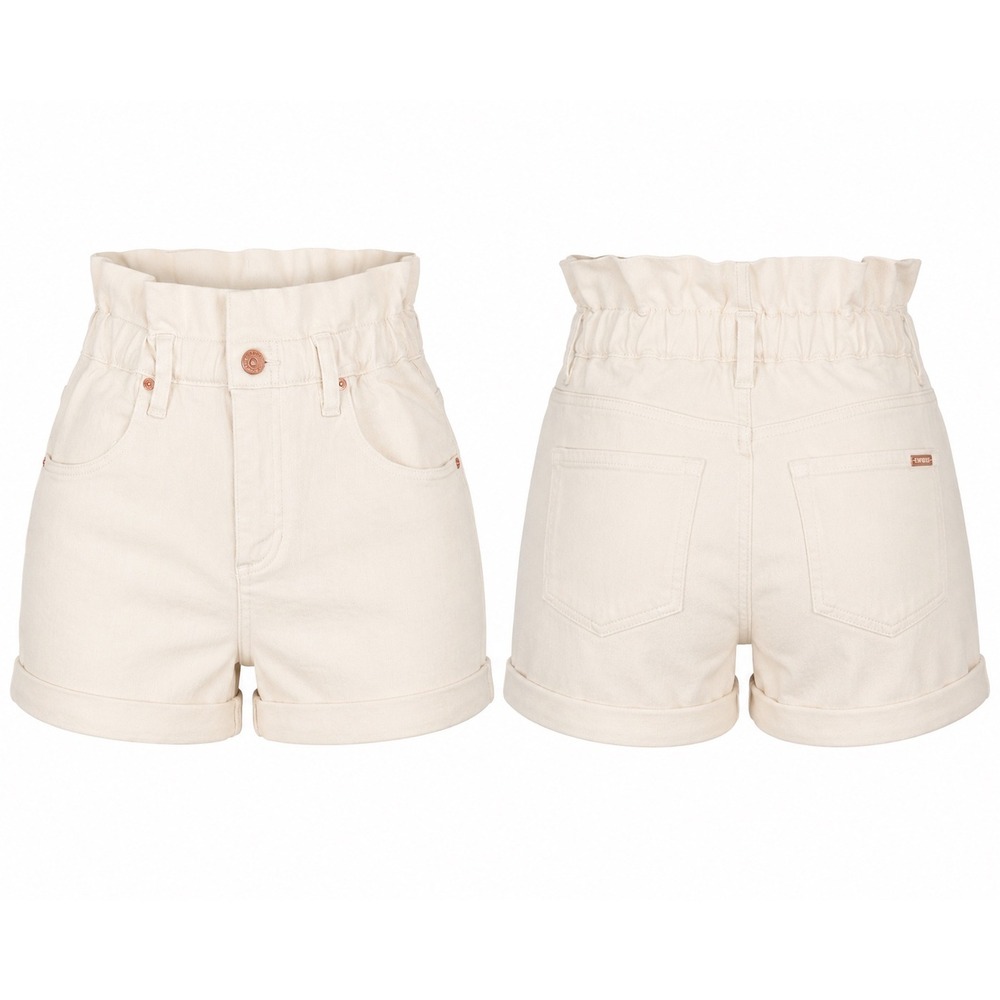 Express Denim Shorts Women S Cream High Rise Paperbag Waist Shortie Coastal Chic